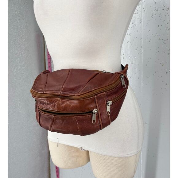 Vintage Leather Waist Pack Sling Brown Woodstock Travel Boho Hippie - Picture 4 of 16